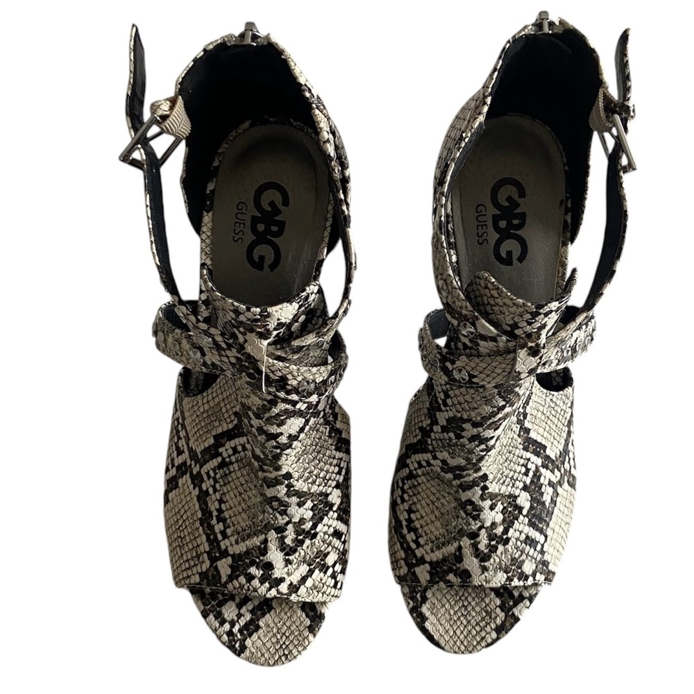 GBG Los Angeles Python Snake Print Studded Heels.